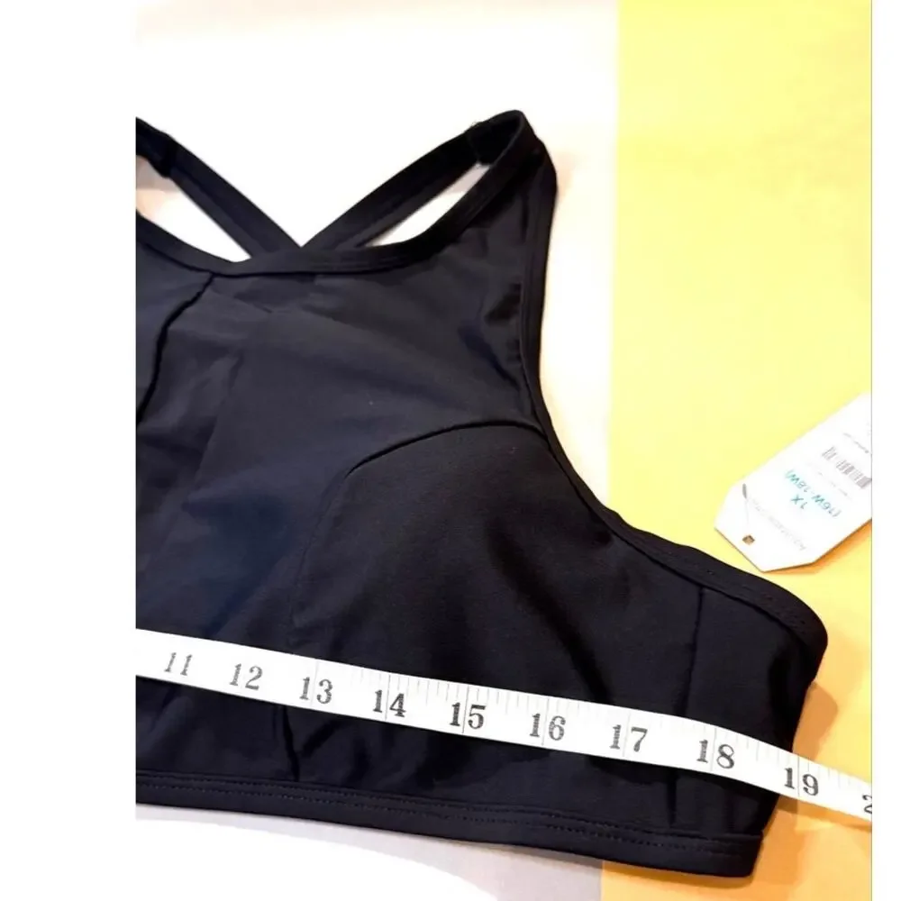 Time and Tru Women’s 1X Black High Neck Bikini Swim Top Mesh Inset NWT